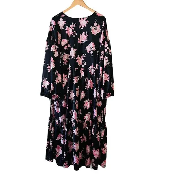 ASOS Satin Floral Oversized Dress Size 10 Black Multicolored - Picture 3 of 10